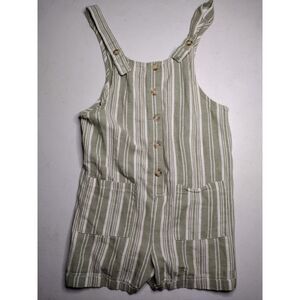 White fawn girls green‎ pinstripe romper size medium